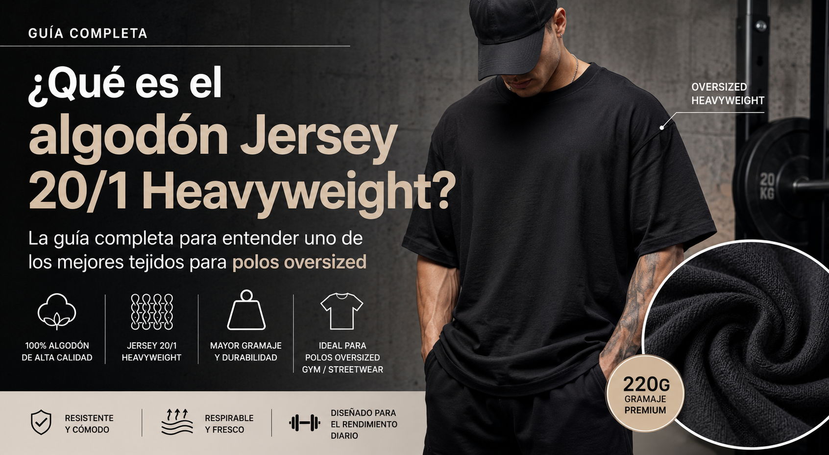 Detalle del tejido de algodón Jersey 20/1 Heavyweight utilizado en polos oversized SILENXX.