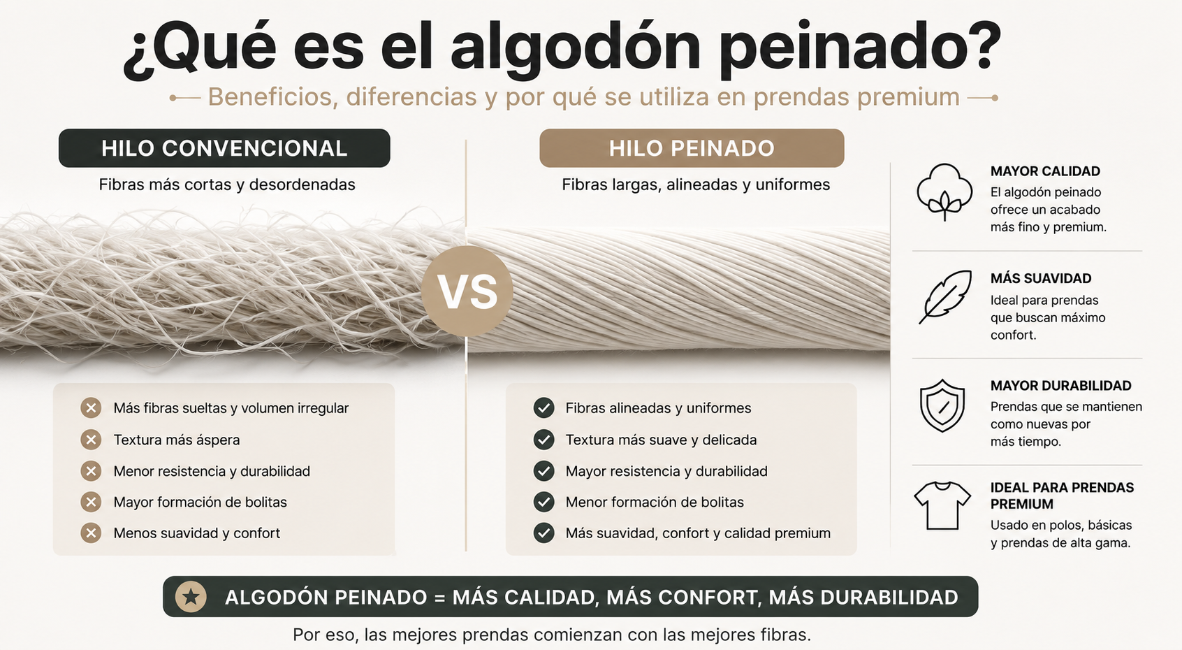 ¿Qué es el algodón peinado? Beneficios, diferencias y por qué se utiliza en prendas premium