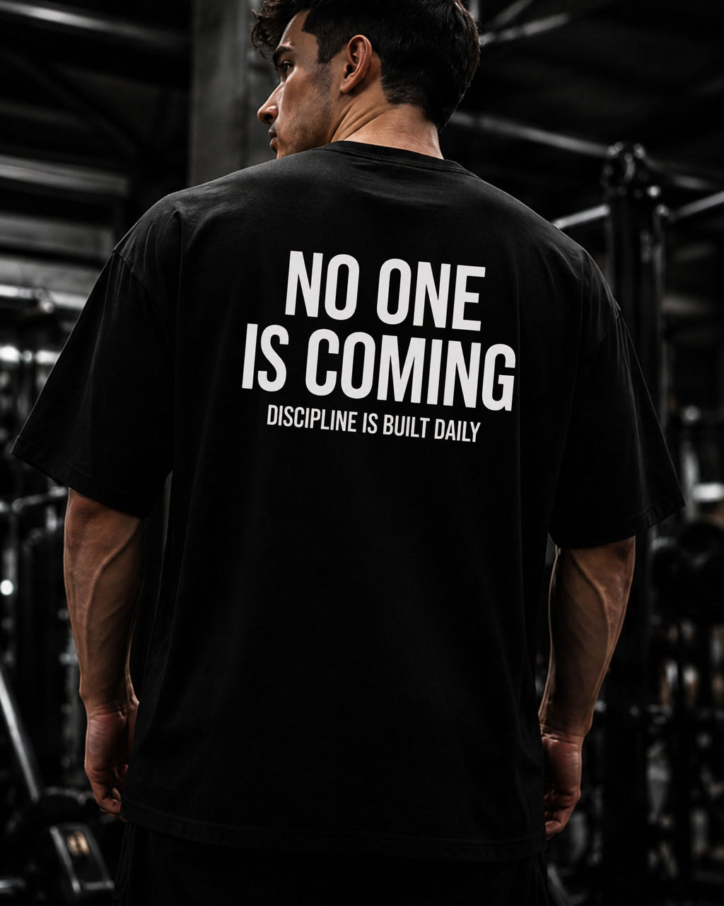 Polo Oversize 20/1 gym con frases "NO ONE IS COMING"