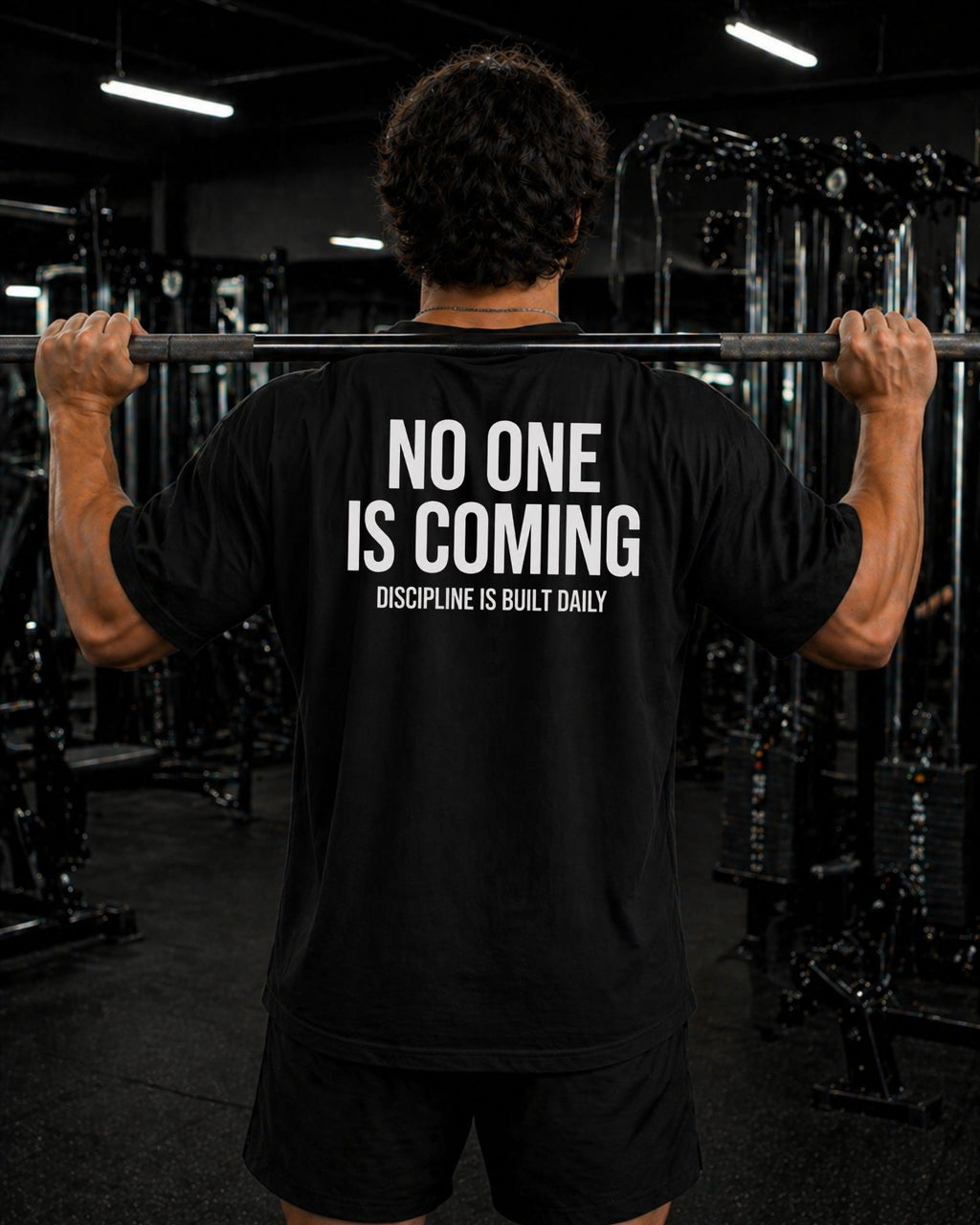 Polo Oversize 20/1 gym con frases "NO ONE IS COMING"