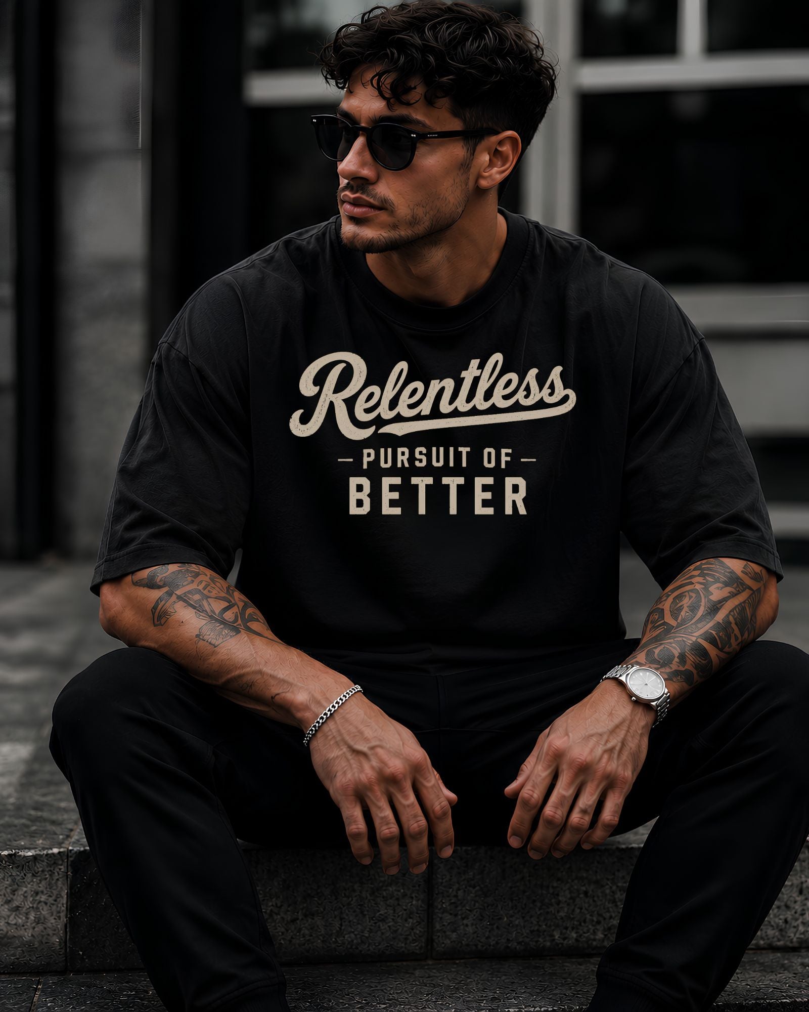 Polo oversized heavyweight RELENTLESS PURSUIT OF BETTER estilo athletic streetwear COLOR NEGRO