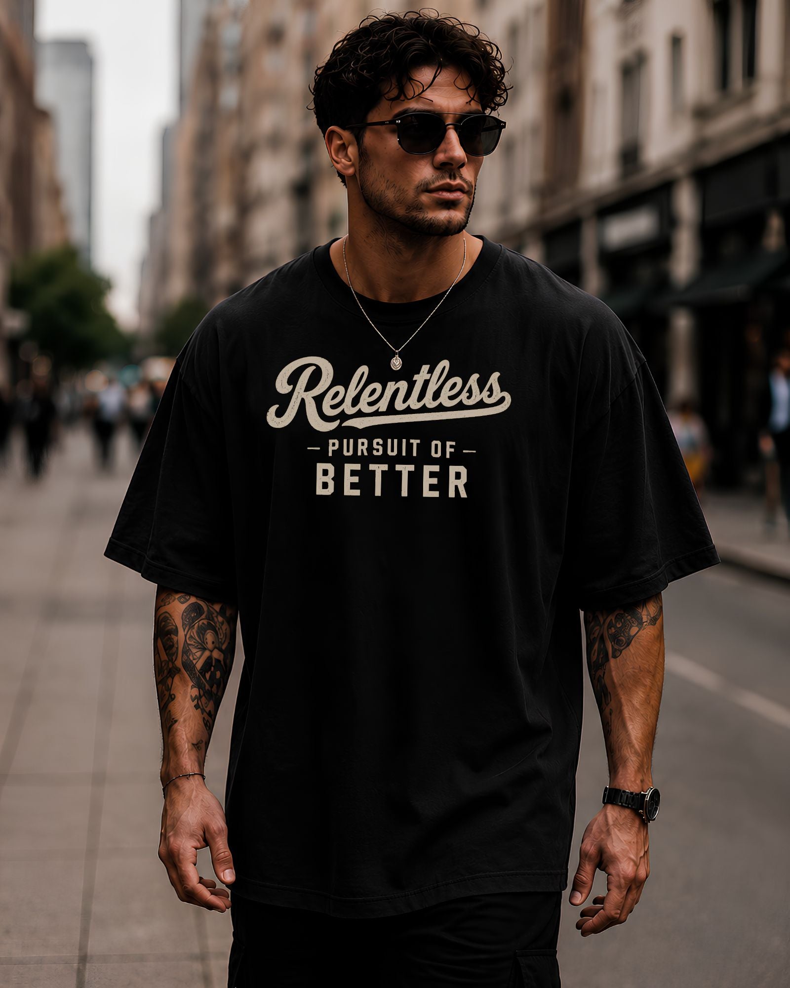 Polo oversized heavyweight RELENTLESS PURSUIT OF BETTER estilo athletic streetwear COLOR NEGRO