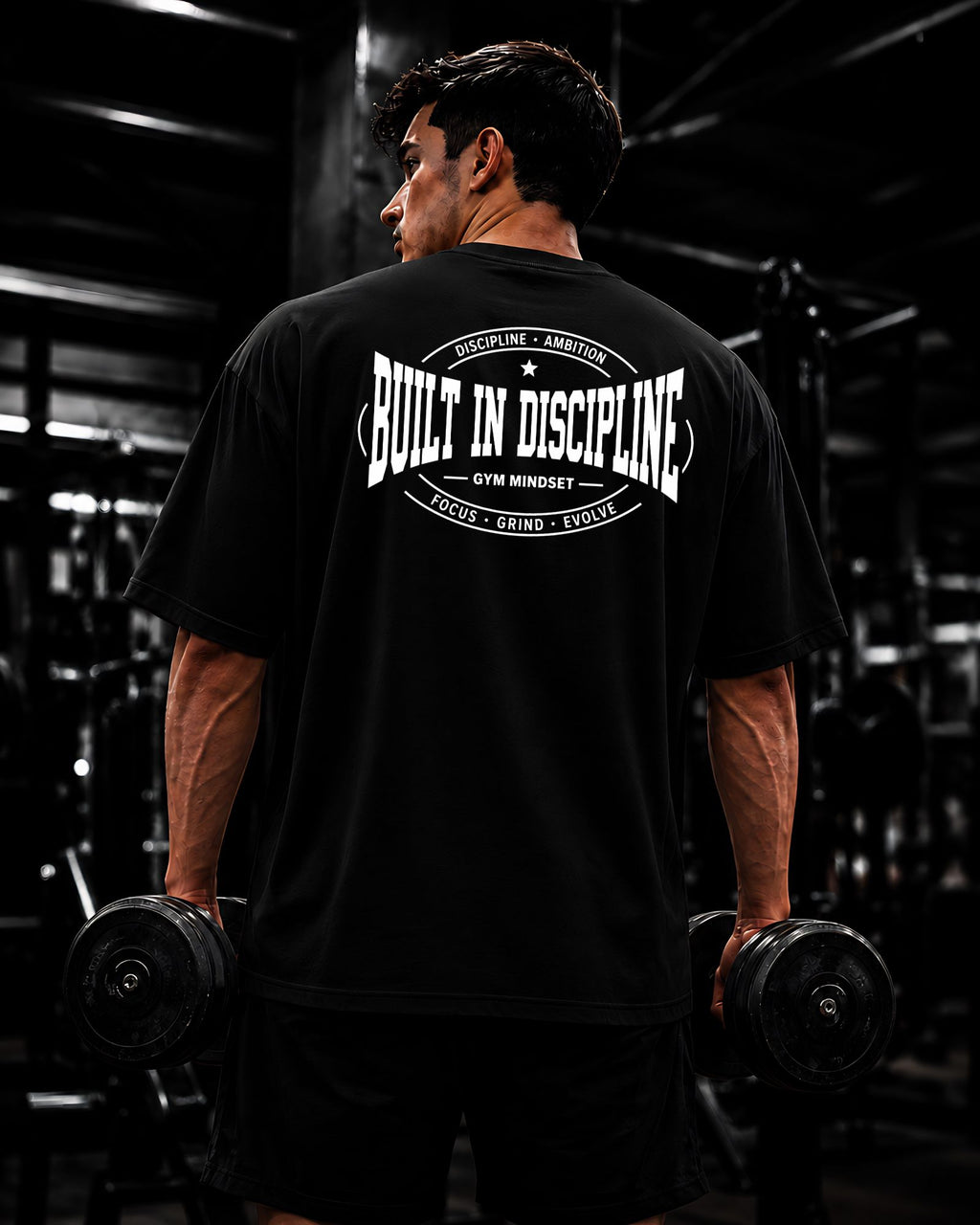 Diseño trasero BUILT IN DISCIPLINE en polo heavyweight oversized color negro SLNX 