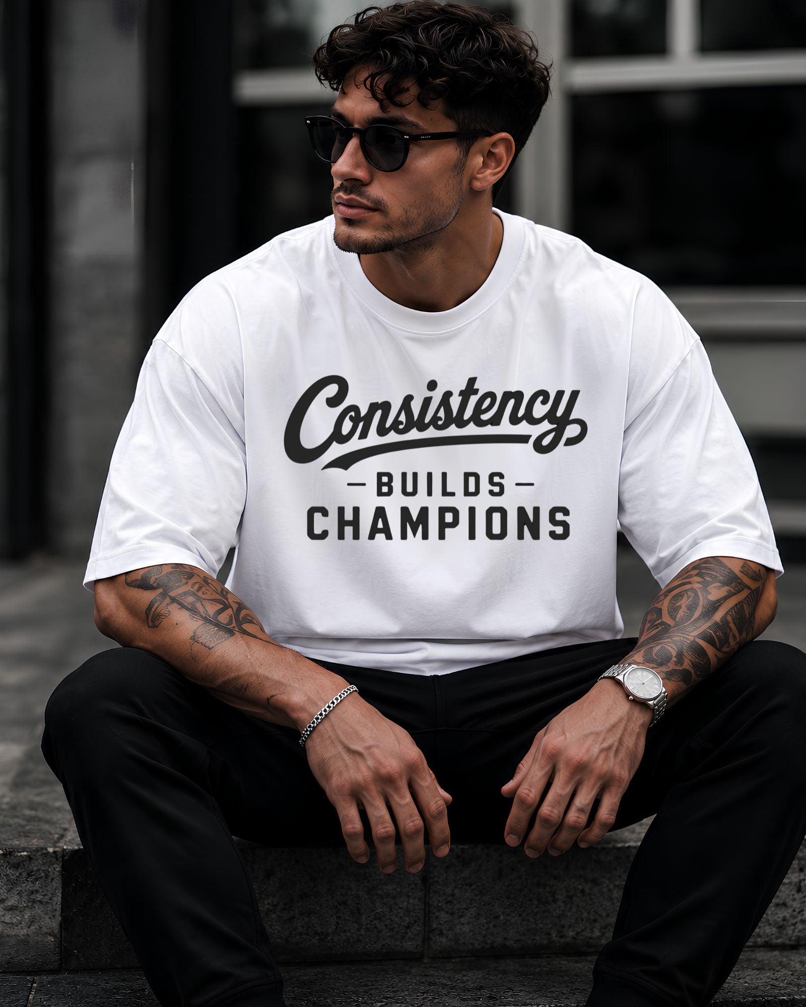 Polo oversized heavyweight CONSISTENCY BUILDS CHAMPIONS estilo athletic streetwear