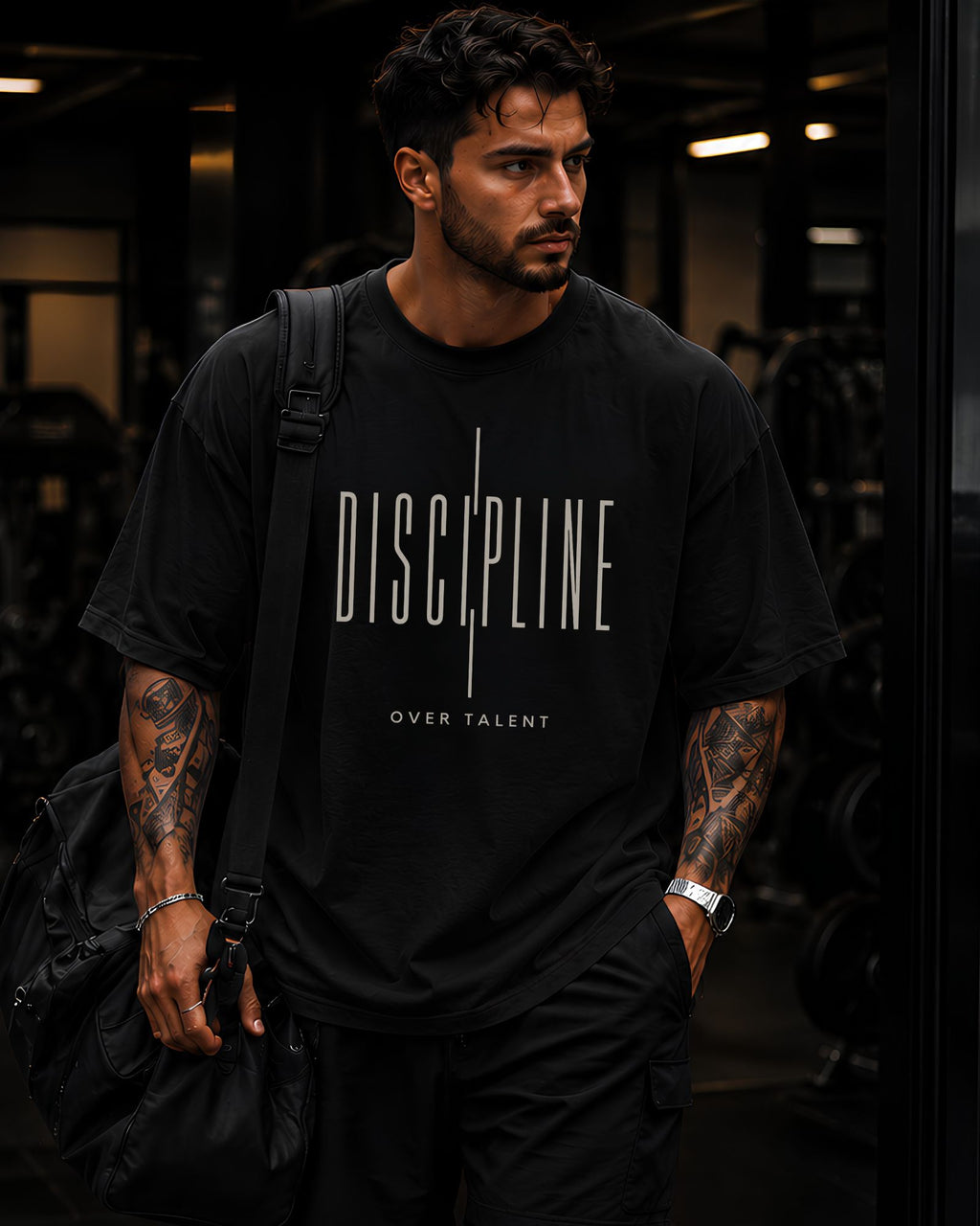 Polo oversized negro DISCIPLINE OVER TALENT athletic streetwear