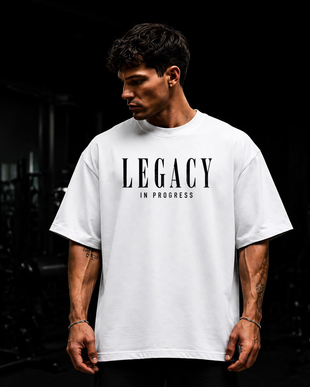 Polo oversized heavyweight LEGACY IN PROGRESS estilo athletic streetwear color blanco