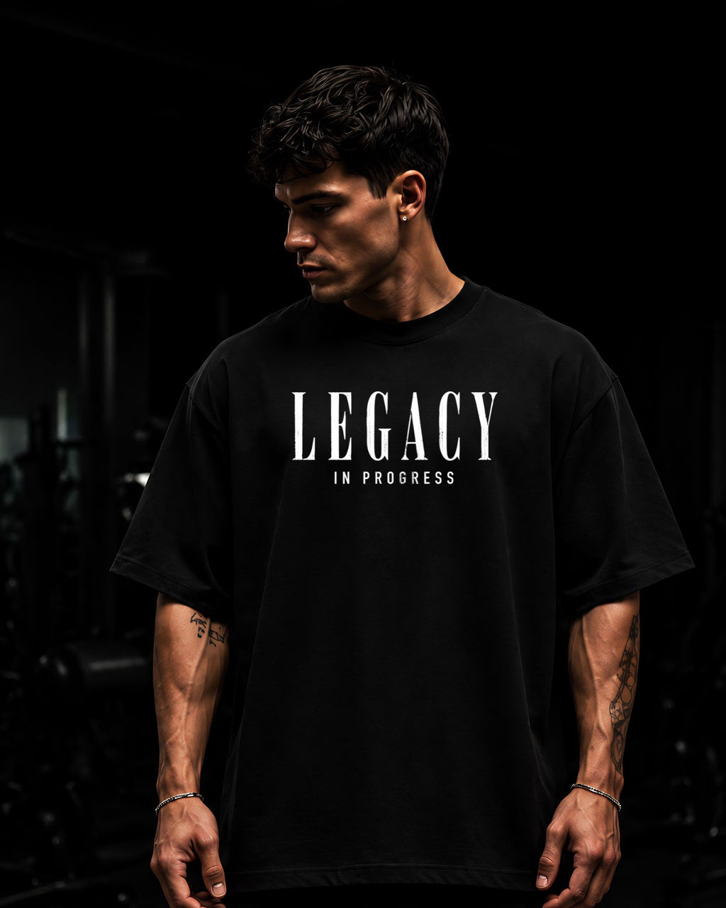 Polo oversized heavyweight LEGACY IN PROGRESS estilo athletic streetwear color negro
