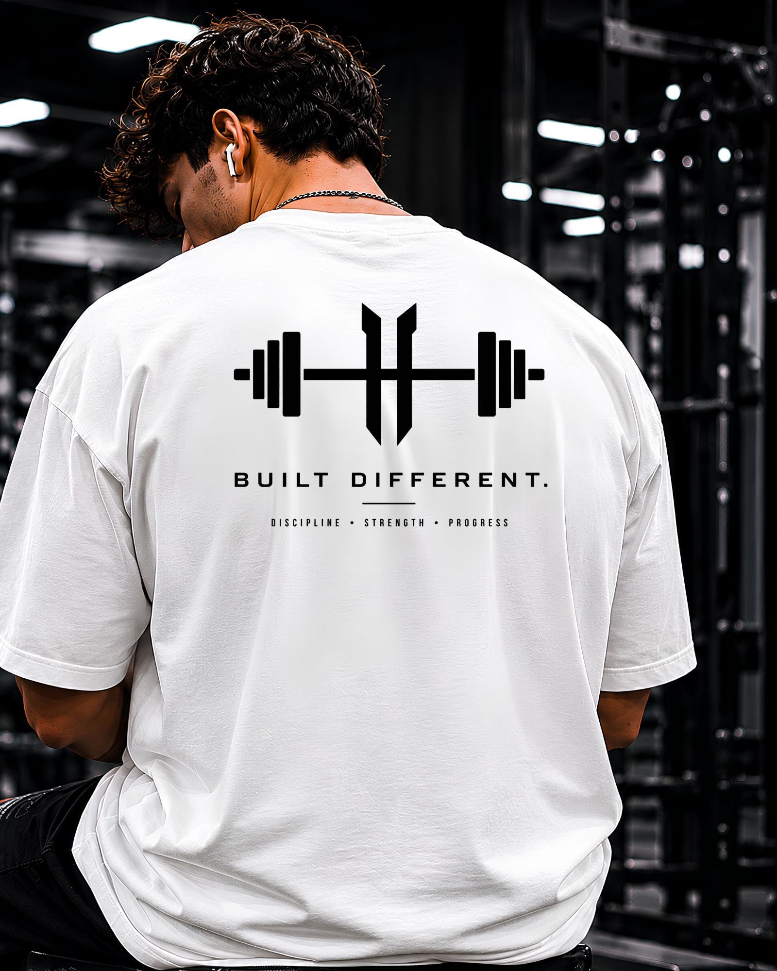 polo oversize para gym color blanco espalda