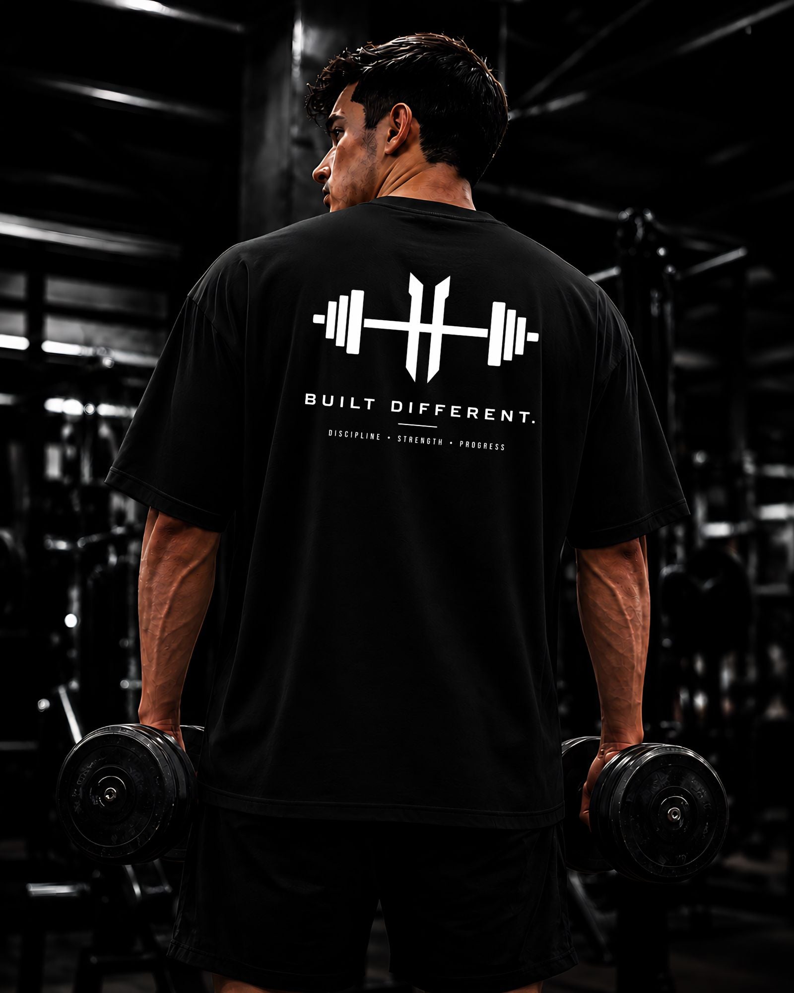 polo oversize para gym color negro espalda