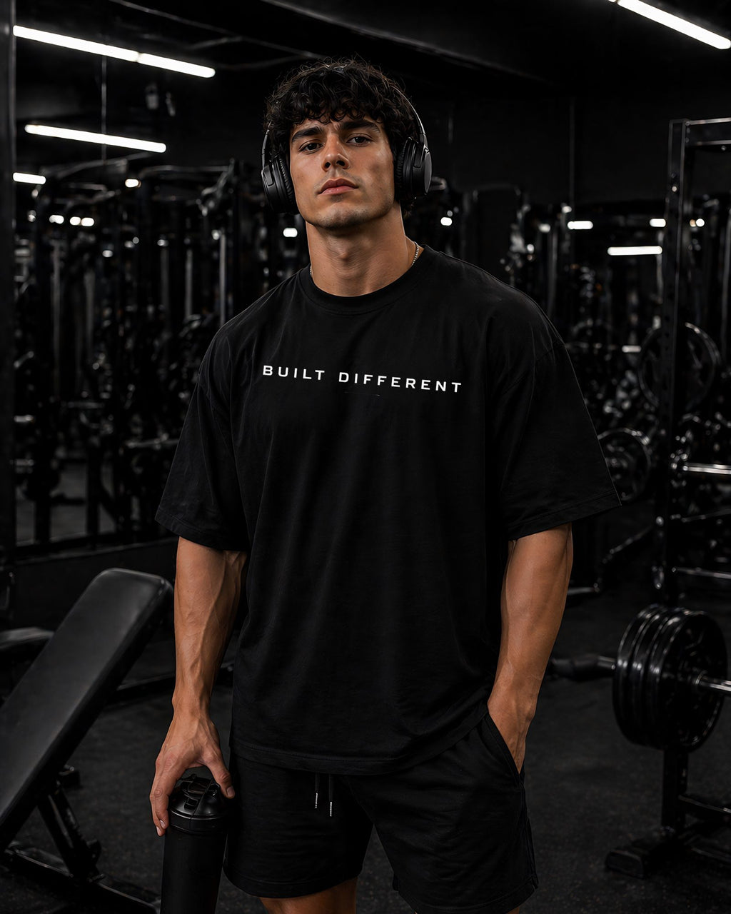 polo oversize para gym color negro frente