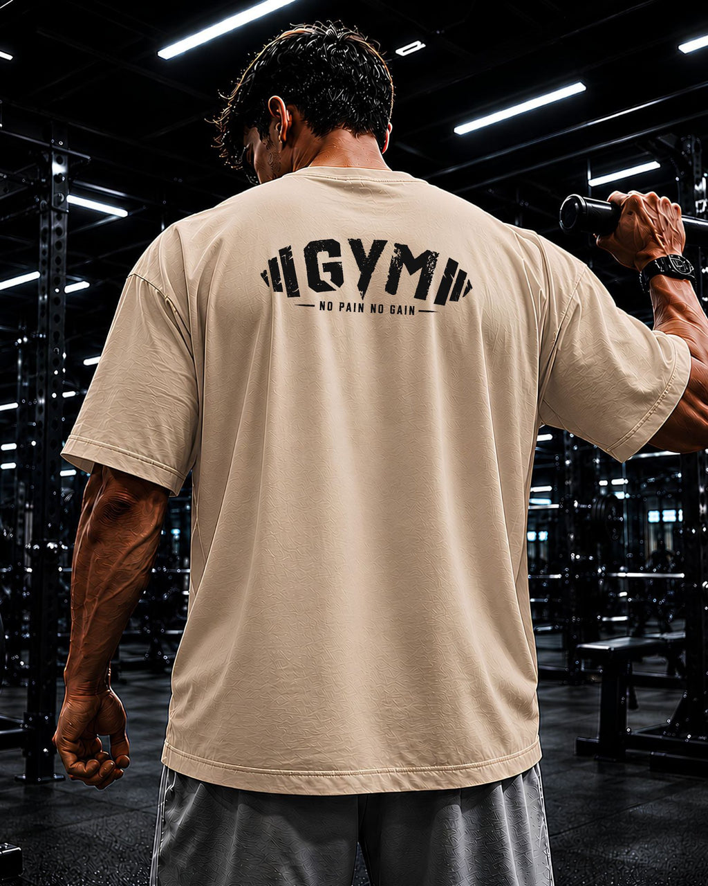 Polo oversized gym beige espalda athletic streetwear SILENXX
