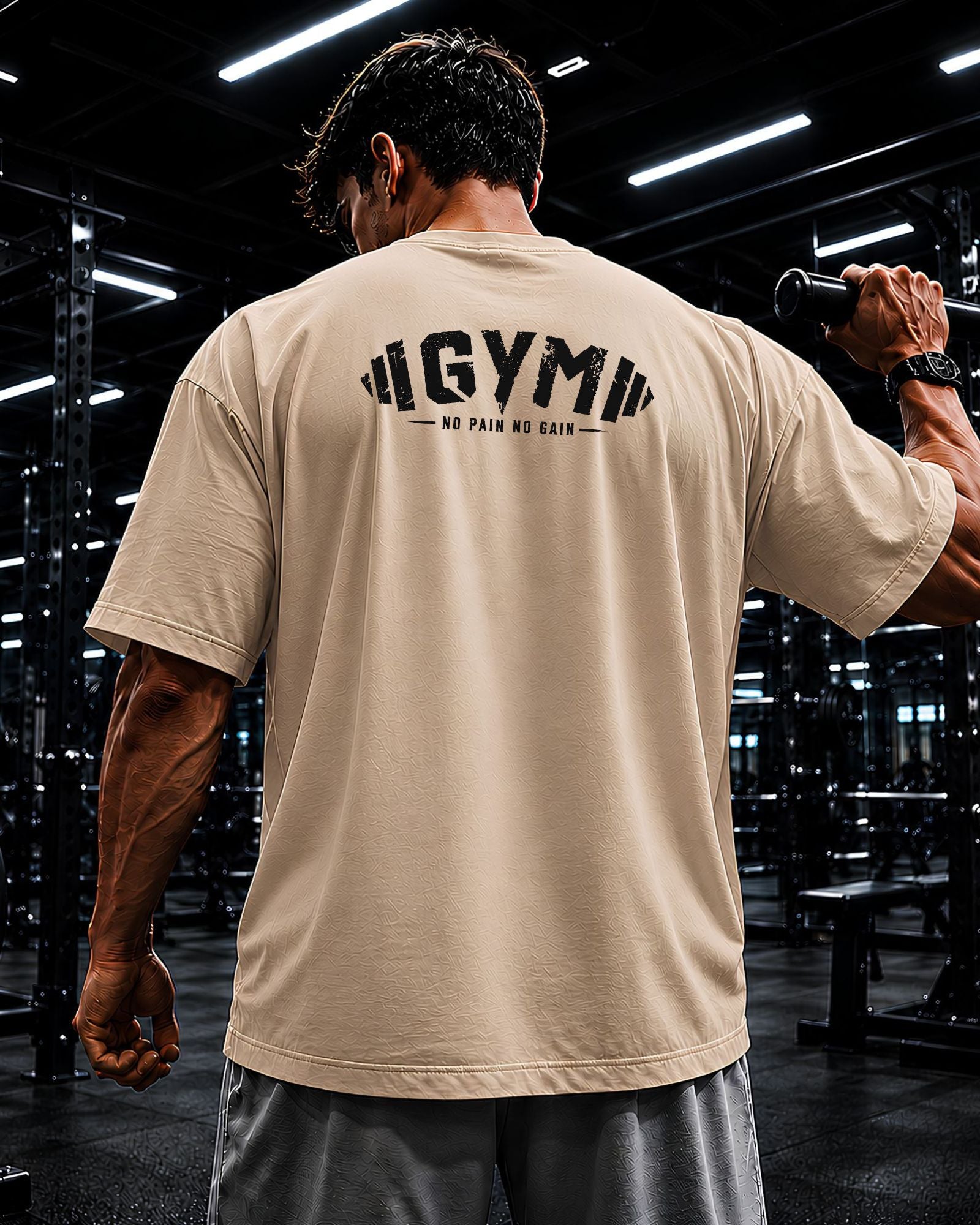 Polo oversized gym beige espalda athletic streetwear SILENXX