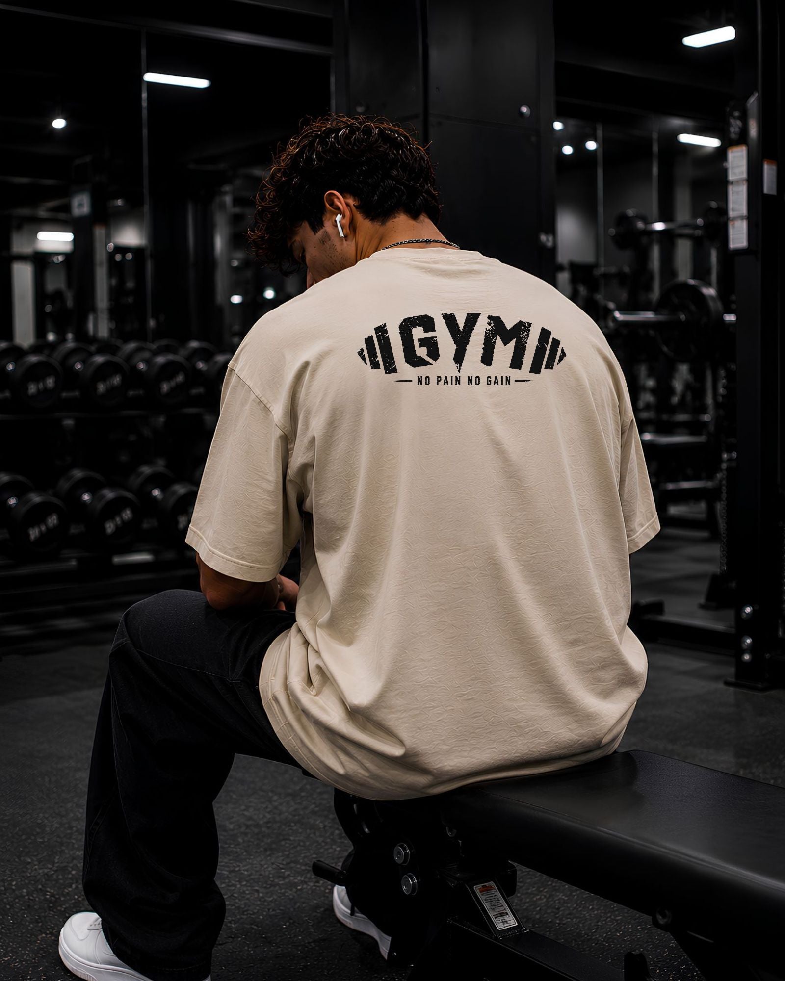 Polo oversized gym beige espalda athletic streetwear SILENXX