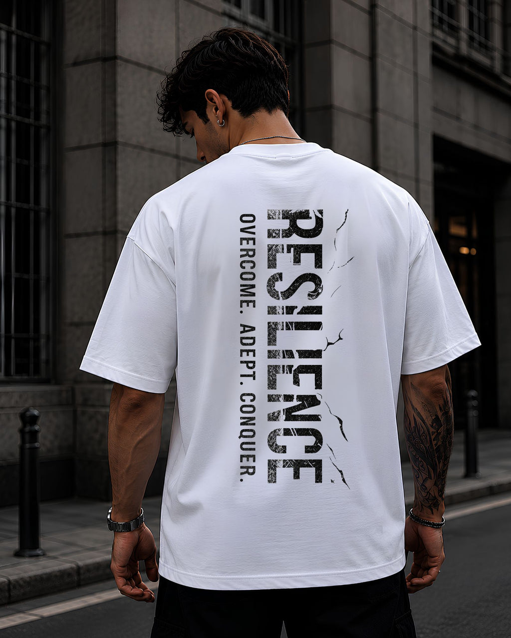 Polo oversized heavyweight RESILIENCE estilo athletic streetwear color blanco