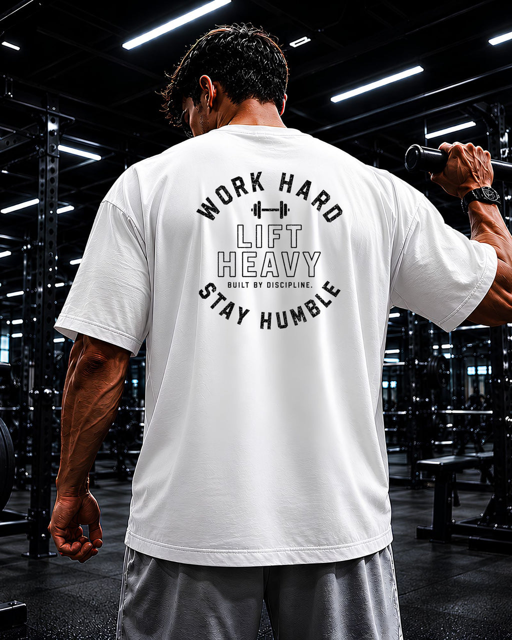 Polo oversize heavyweight WORK HARD STAY HUMBLE para gym y streetwear confeccionado en algodón premium 20/1