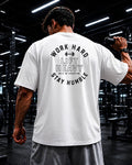 Polo oversize heavyweight WORK HARD STAY HUMBLE para gym y streetwear confeccionado en algodón premium 20/1