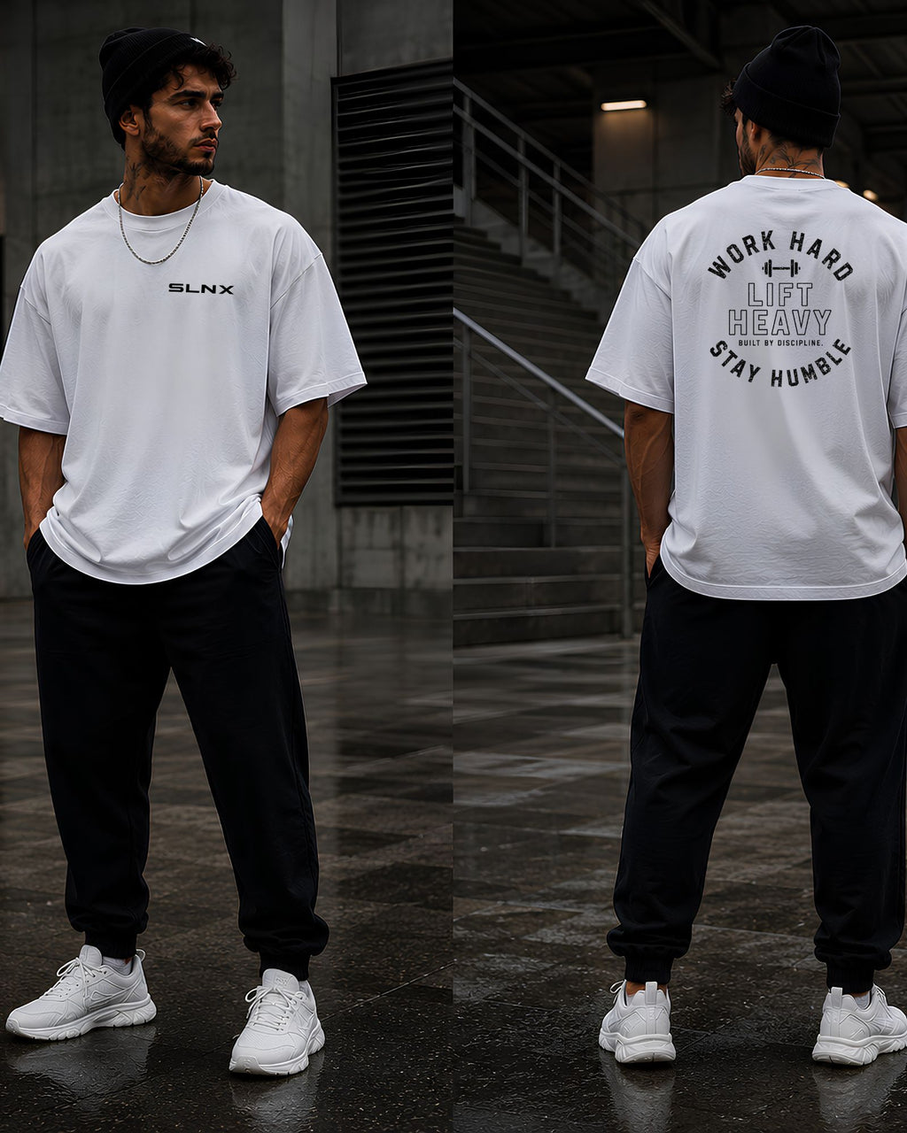 Polo oversize blanco WORK HARD STAY HUMBLE athletic streetwear