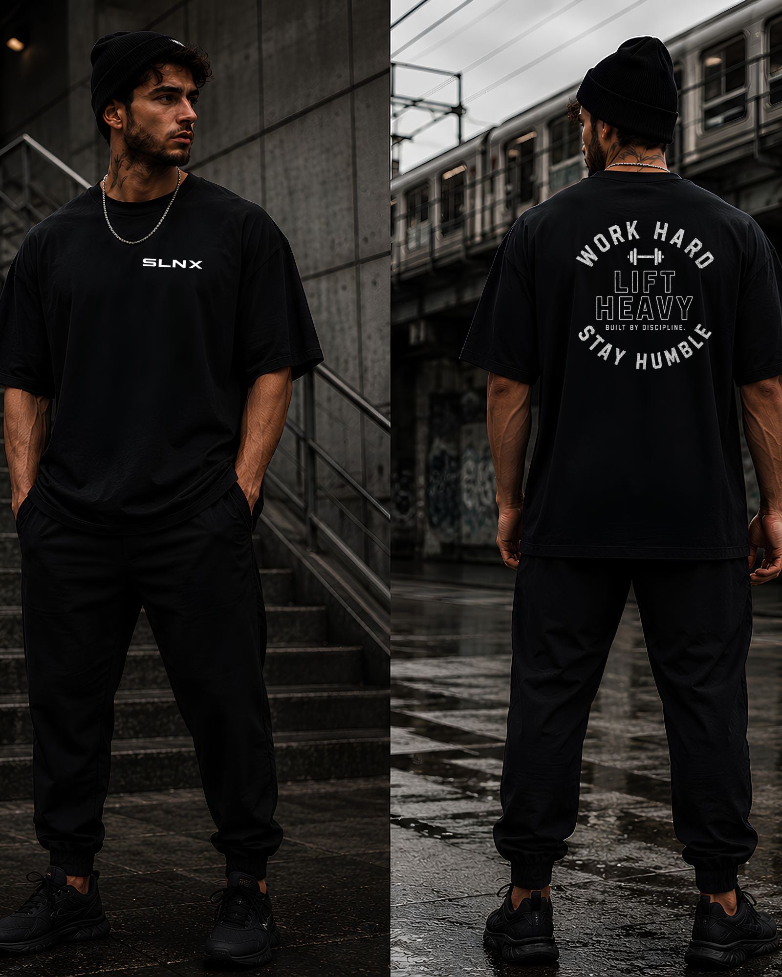 Polo oversize negro WORK HARD STAY HUMBLE athletic streetwear color negro